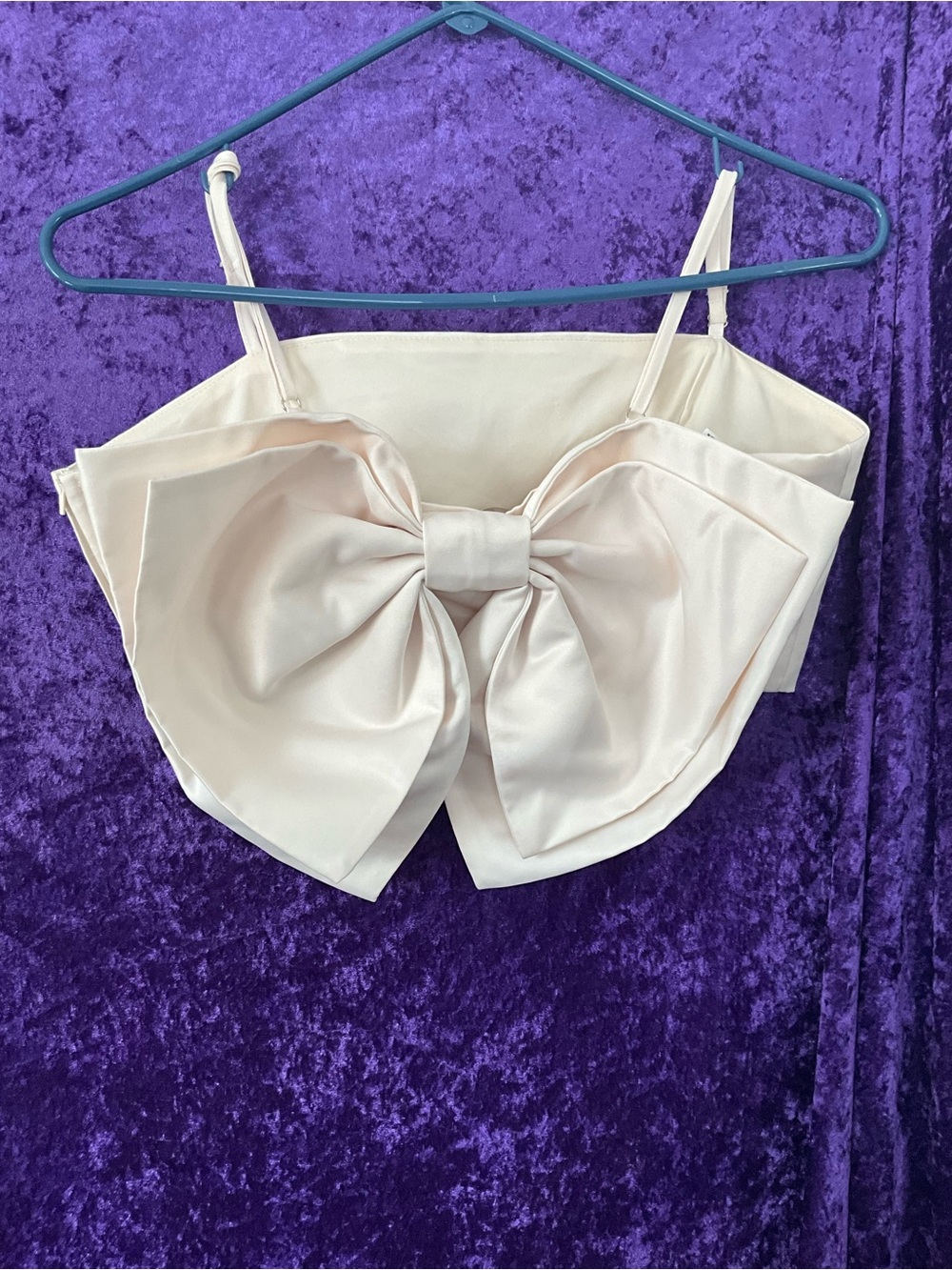 Forever 21 Ivory Satin Bow Crop Top